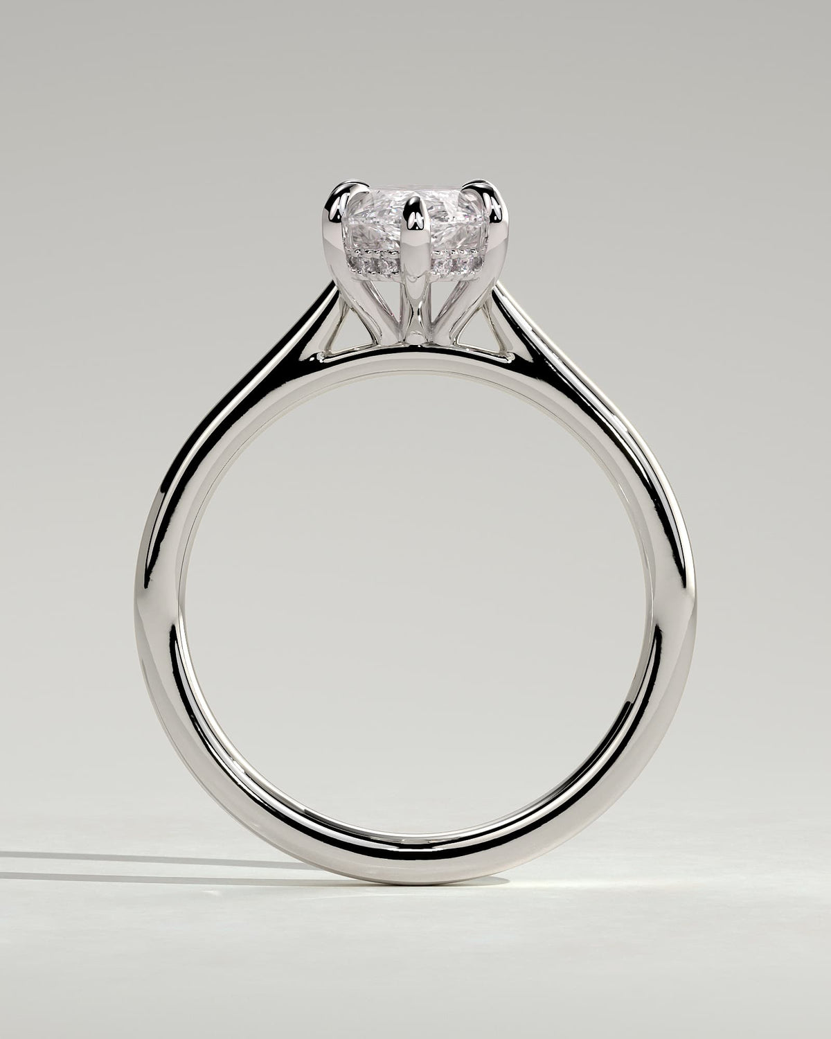 Heather - Marquise Claw Solitaire with Hidden Halo, Tapered Band and Cathedral High Setting Engagement Ring - White Gold