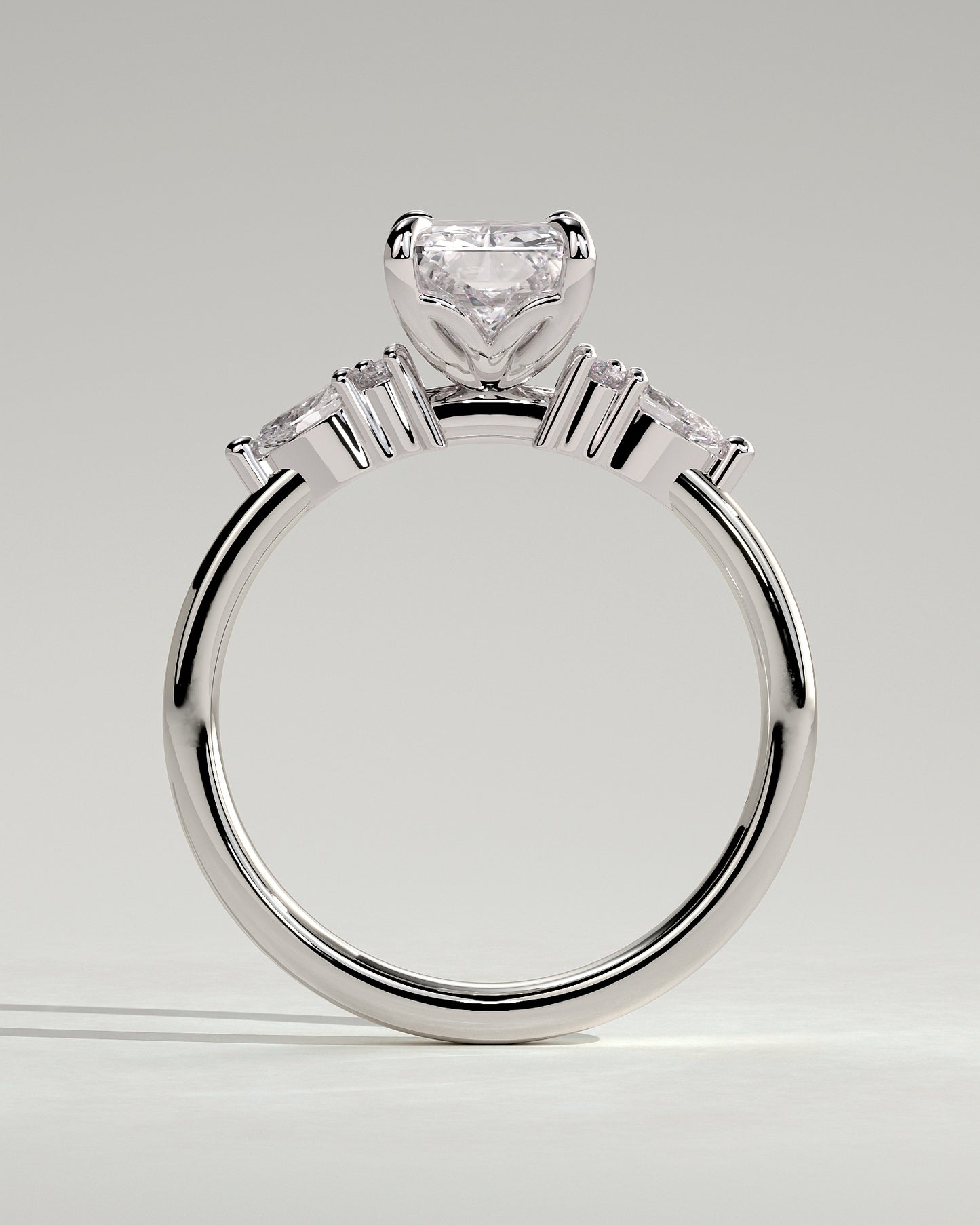 Heidi - Radiant Claw Solitaire with Pear Accents and Round Shoulder Stones Engagement Ring - Platinum - White Gold / Platinum 2ct