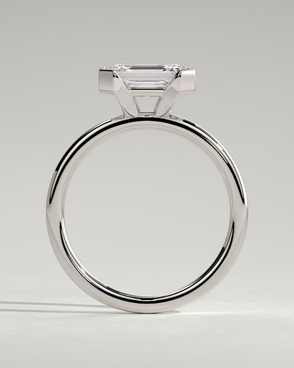 Jodie - Emerald East West Half Bezel Solitaire Engagement Ring - White Gold