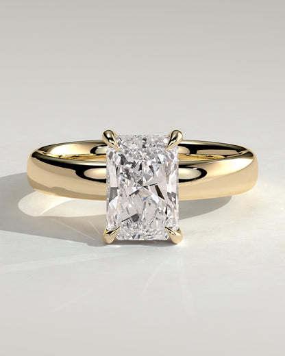 Angelina - Radiant Claw Solitaire with Cigar Band and Hidden Halo Engagement Ring - Yellow Gold - yellow gold - Lara Jewels
