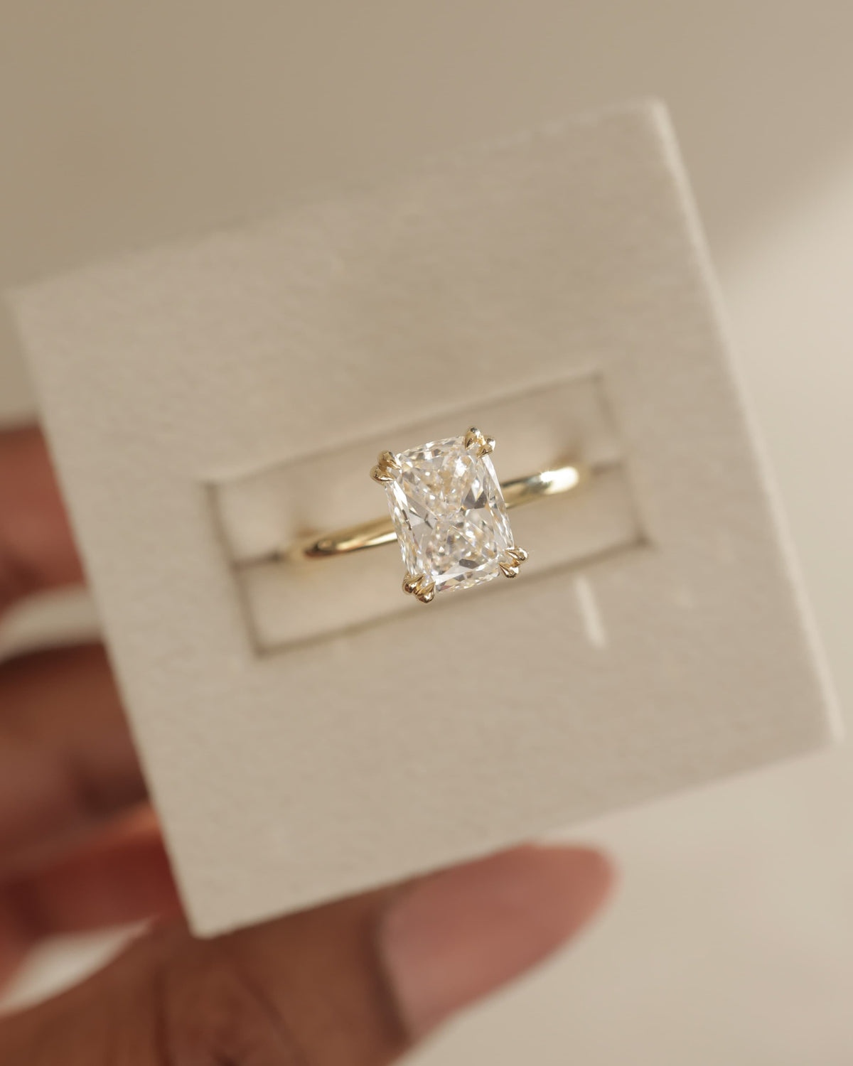 Aubrey - Elongated Cushion Double Claw Solitaire with Hidden Halo Engagement Ring - Yellow Two-Tone