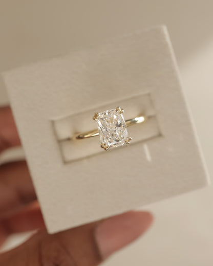 Aubrey - Elongated Cushion Double Claw Solitaire with Hidden Halo Engagement Ring - Yellow Gold