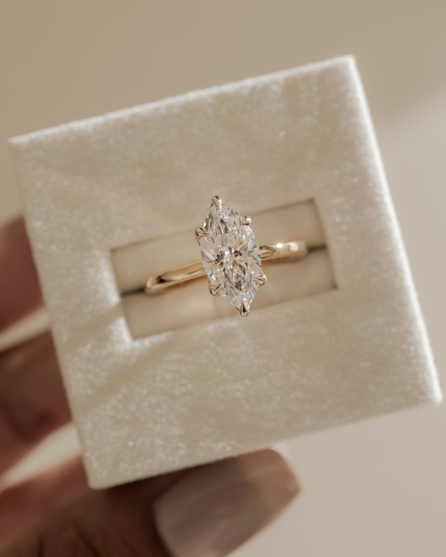 Eve - Marquise Claw Solitaire with Petal Gallery Engagement Ring - Yellow Gold