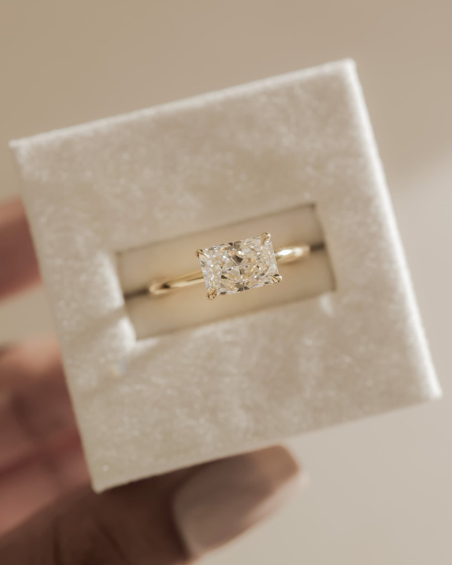 Francene - Radiant East West Claw Solitaire with Hidden Halo Engagement Ring - Yellow Gold
