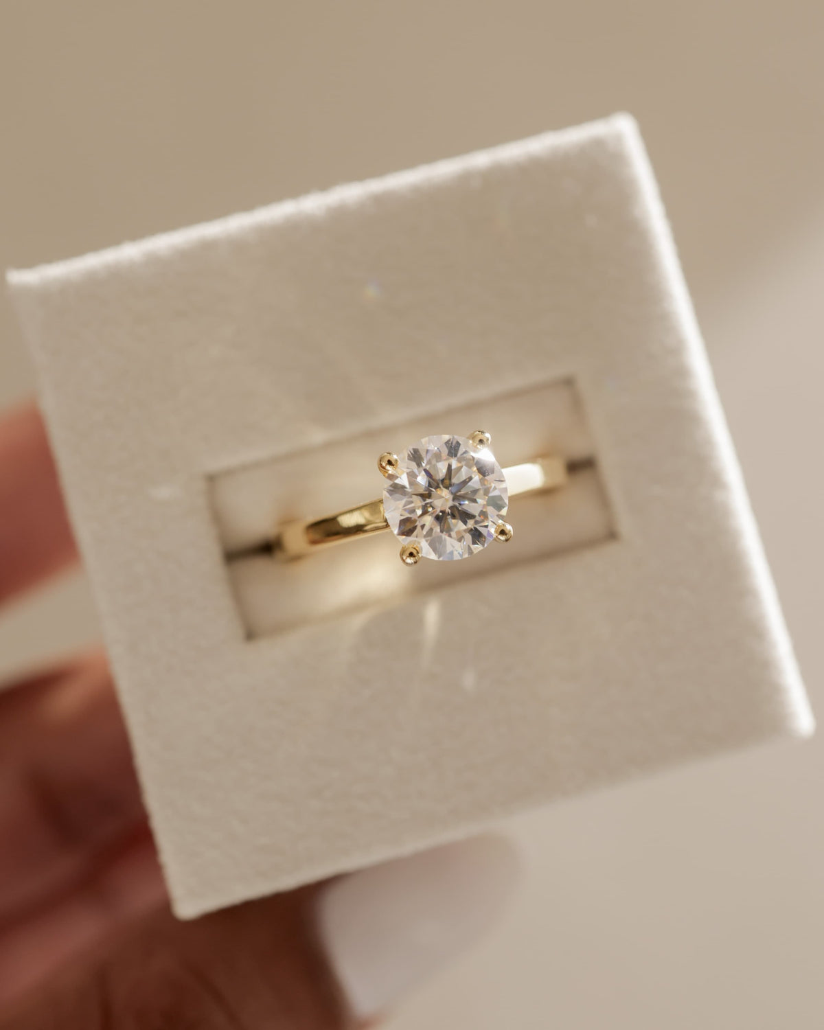 Georgia - Round Claw Solitaire with Flat Band and Cathedral High Setting Engagement Ring - Yellow Gold