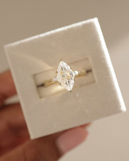 Hannah - Marquise Claw Trilogy with Pear Side Stones and Hidden Halo Engagement Ring - Platinum
