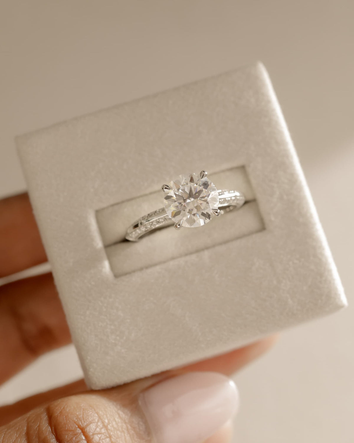Melinda - Round Claw Solitaire with Hidden Halo and Knife Edge Pave Band  Engagement Ring - Platinum