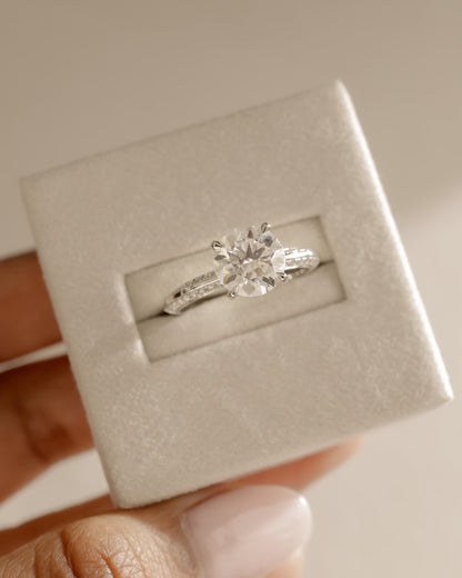 Melinda - Round Claw Solitaire with Hidden Halo and Knife Edge Pave Band  Engagement Ring - Yellow Gold