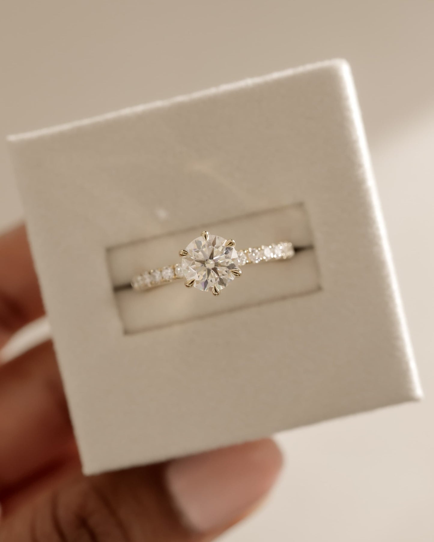 Naomi - Round Claw Solitaire with Crown Gallery and Pave Band Engagement Ring - Yellow Gold