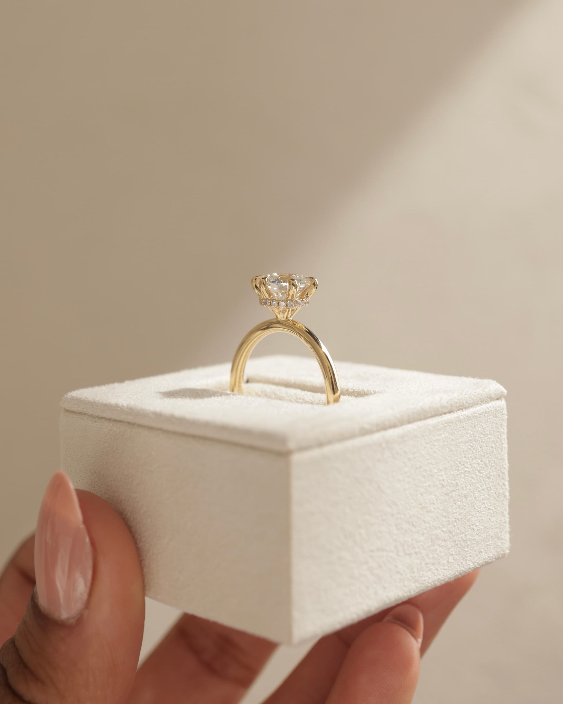 Aria - Round Claw Solitaire with Wrap Around Hidden Halo Engagement Ring - White Gold - white gold - Lara Jewels