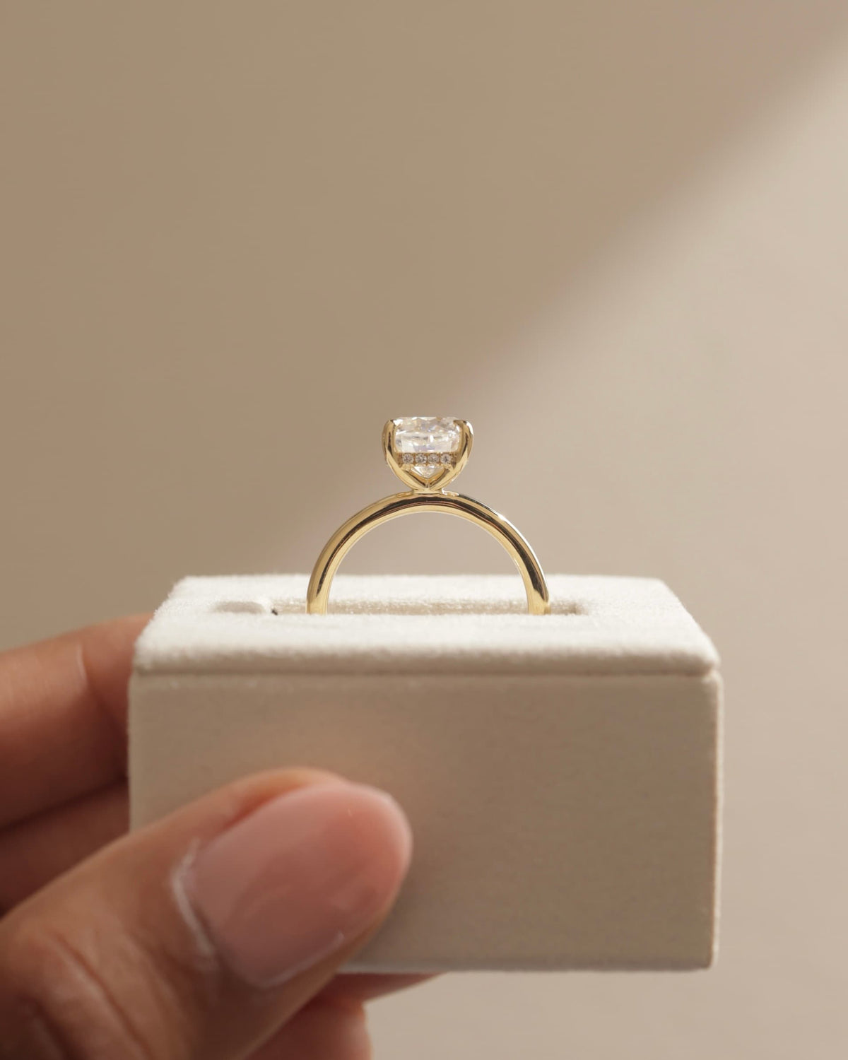 Rosie - Cushion Claw Solitaire with Hidden Halo Engagement Ring - Yellow Gold