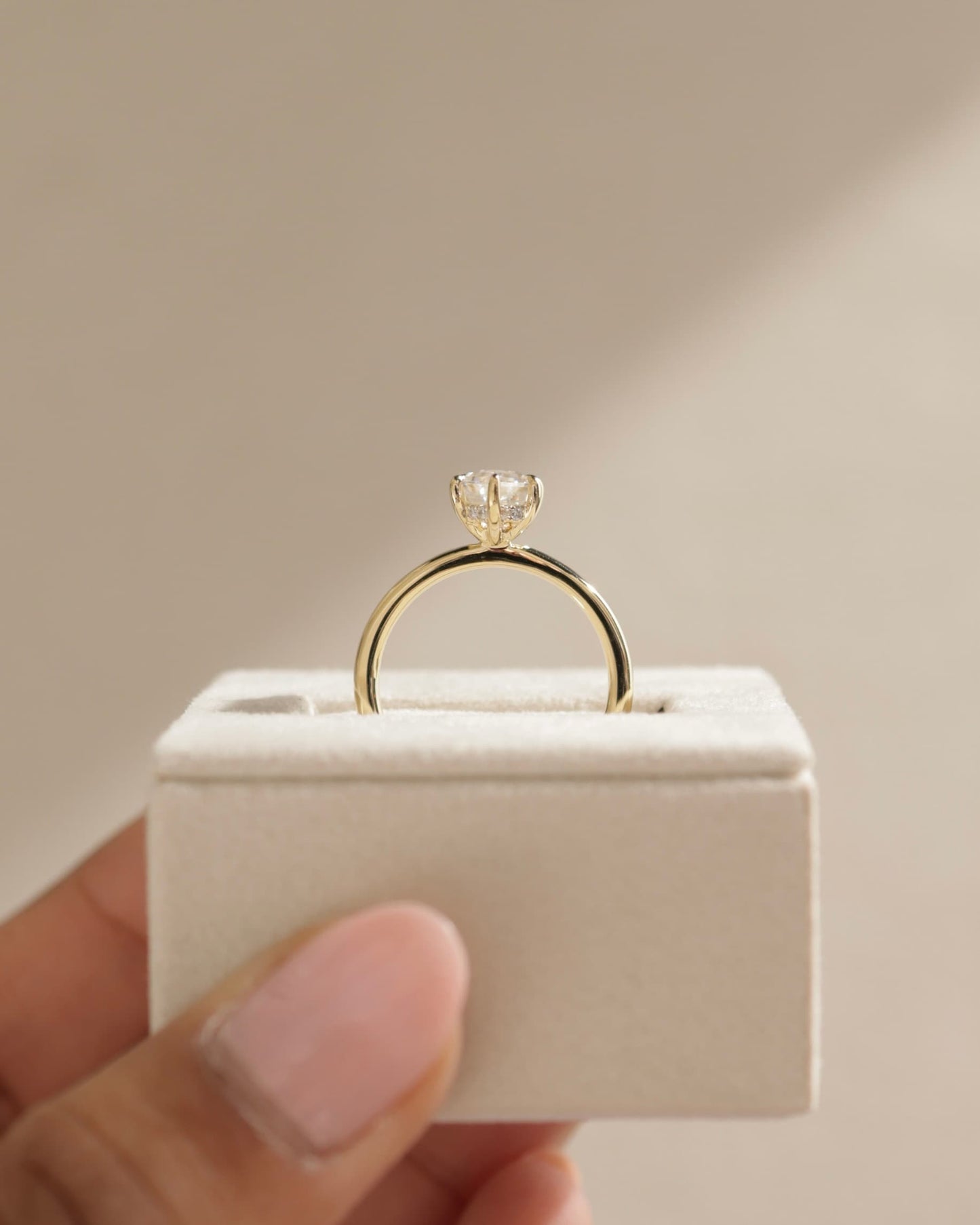 Delta - Elongated Hexagon Claw Solitaire with Hidden Halo Engagement Ring - Yellow Gold