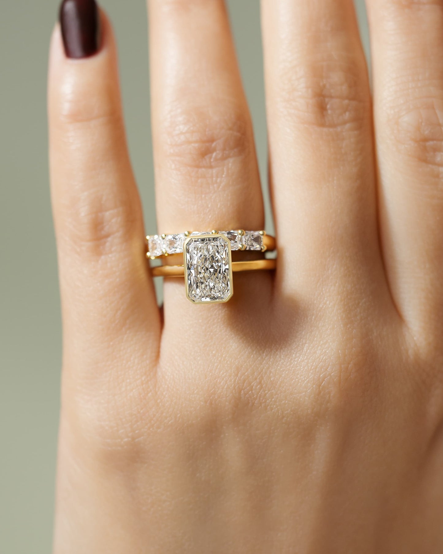 Bennie - Radiant Bezel Solitaire with Hidden Halo and Cathedral High Setting Engagement Ring - Yellow Gold