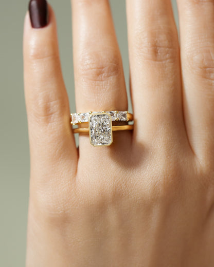 Bennie - Radiant Bezel Solitaire with Hidden Halo and Cathedral High Setting Engagement Ring - Yellow Gold