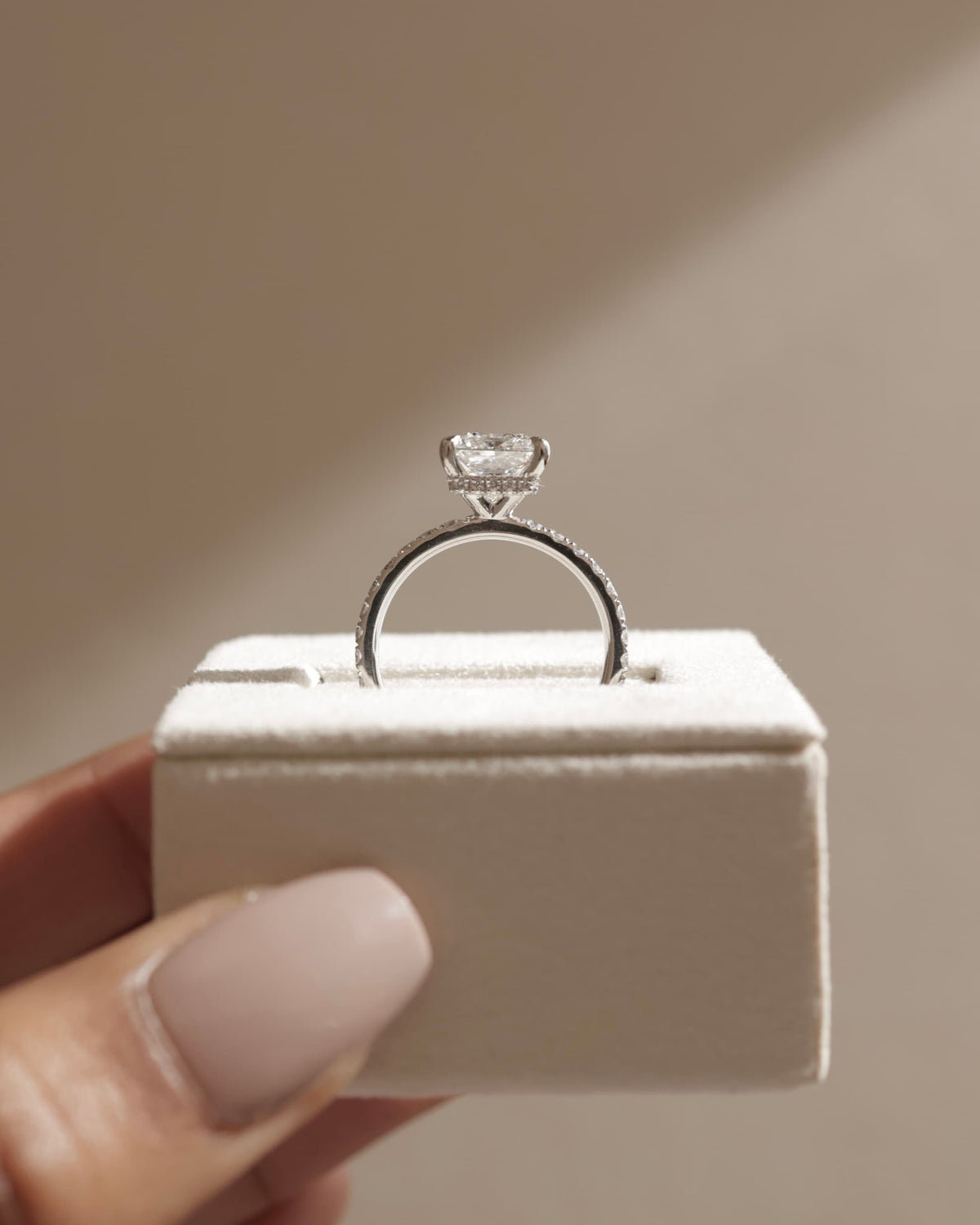 Brooklyn - Princess Claw Solitaire with Wrap Around Hidden Halo and Pave Band Engagement Ring - Yellow Two-Tone