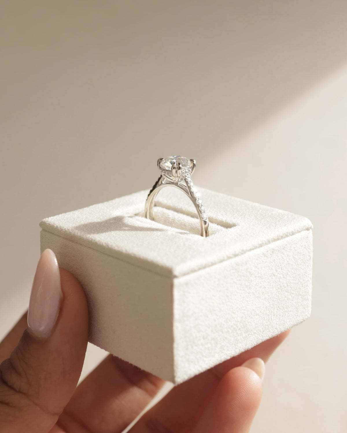Amelia - Round Double Claw Solitaire with Hidden Halo, Tapered Pave Band and Cathedral High Setting Engagement Ring - Yellow Gold