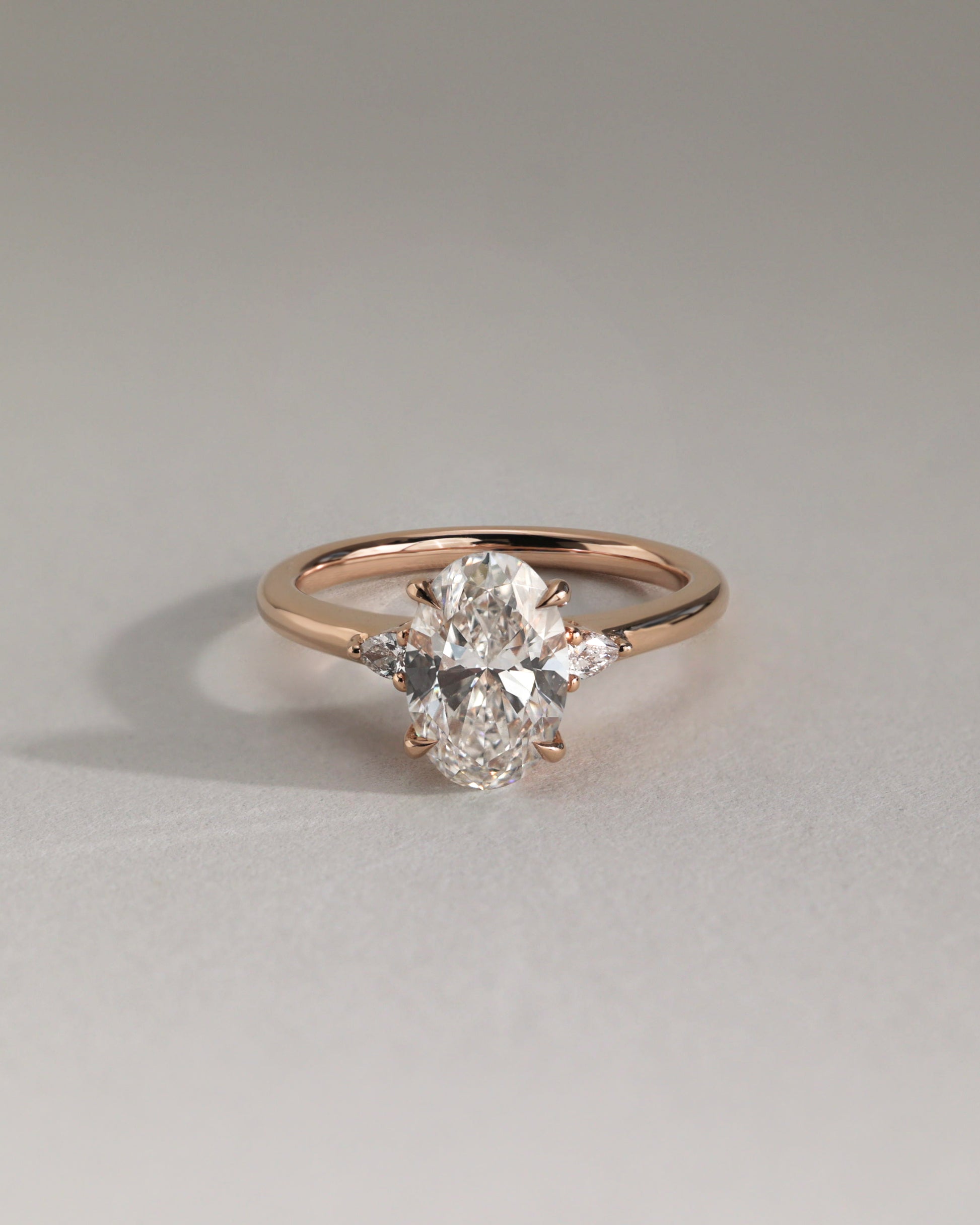 Elena - Oval Claw Trilogy with Pear Side Stones and Tulip Detail Engagement Ring - Rose Two-Tone - Lifestyle