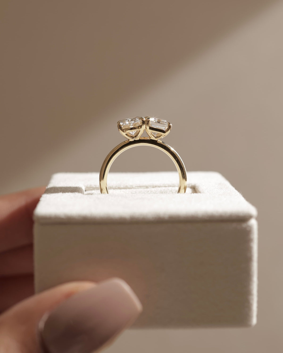 Tanya - Oval and Emerald Claw Toi et Moi Engagement Ring - White Gold