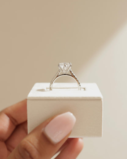 Maisy - Round Claw Solitaire with Pave Band and Cathedral High Setting Engagement Ring - Rose Two-Tone