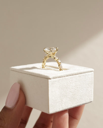 Jacinta - Pear Claw Solitaire with Marquise and Round Accent Stones Engagement Ring - Yellow Gold