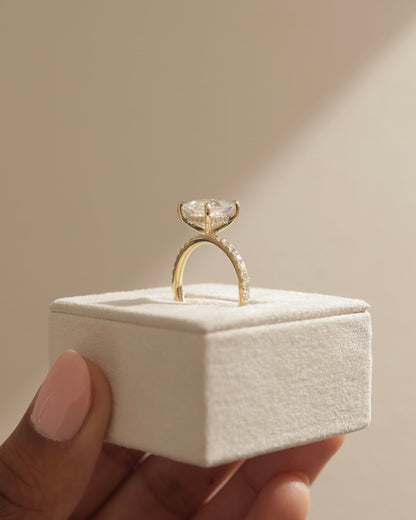 Annie - Princess Claw Solitaire with Hidden Halo and Pave Band Engagement Ring - White Gold - white gold - Lara Jewels