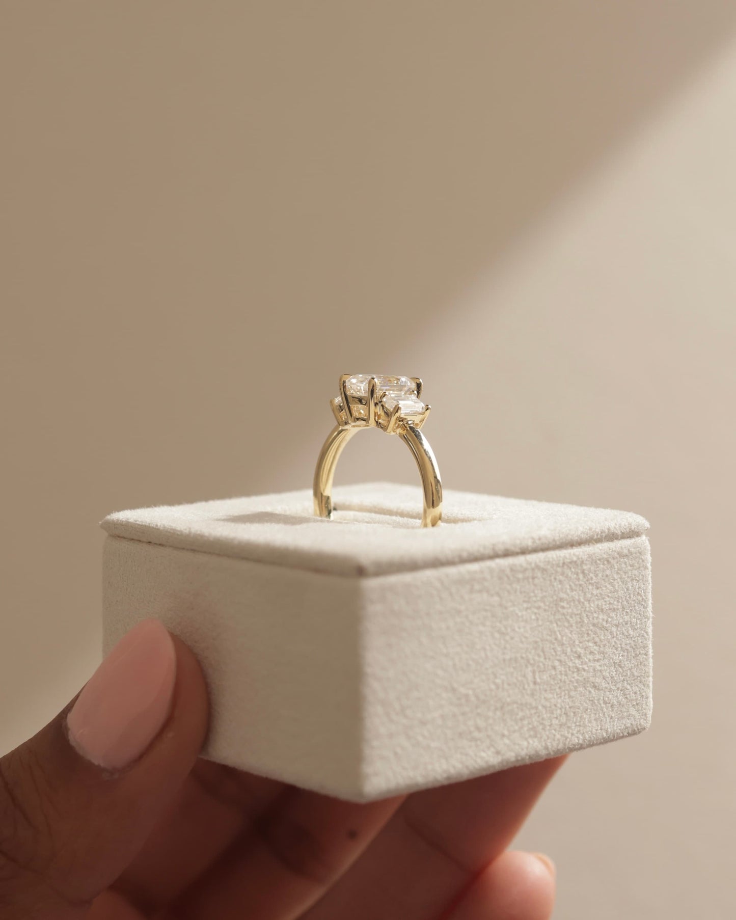 Silvana - Emerald Claw Trilogy with Emerald Side Stones and Low Setting Engagement Ring - Rose Gold