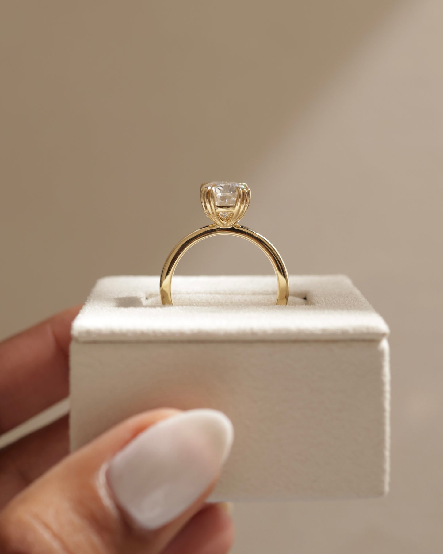 Helena - Elongated Cushion Triple Claw Solitaire Engagement Ring - Rose Two-Tone - Lifestyle