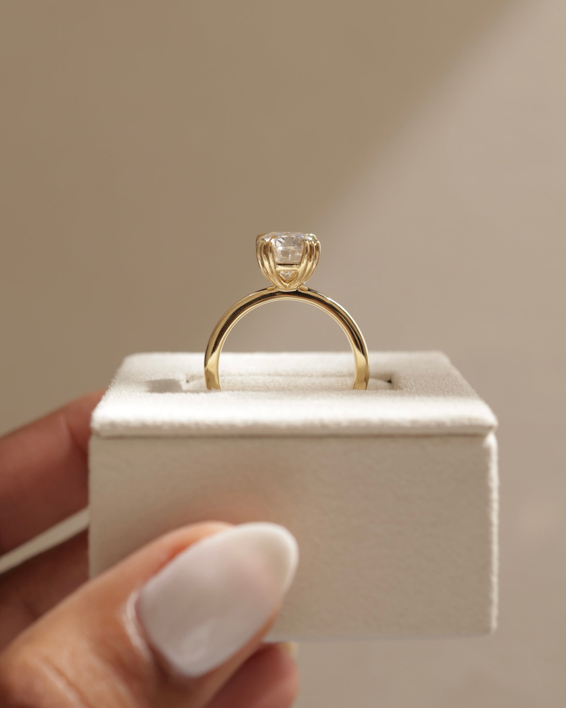 Helena - Elongated Cushion Triple Claw Solitaire Engagement Ring - Rose Two-Tone - Lifestyle