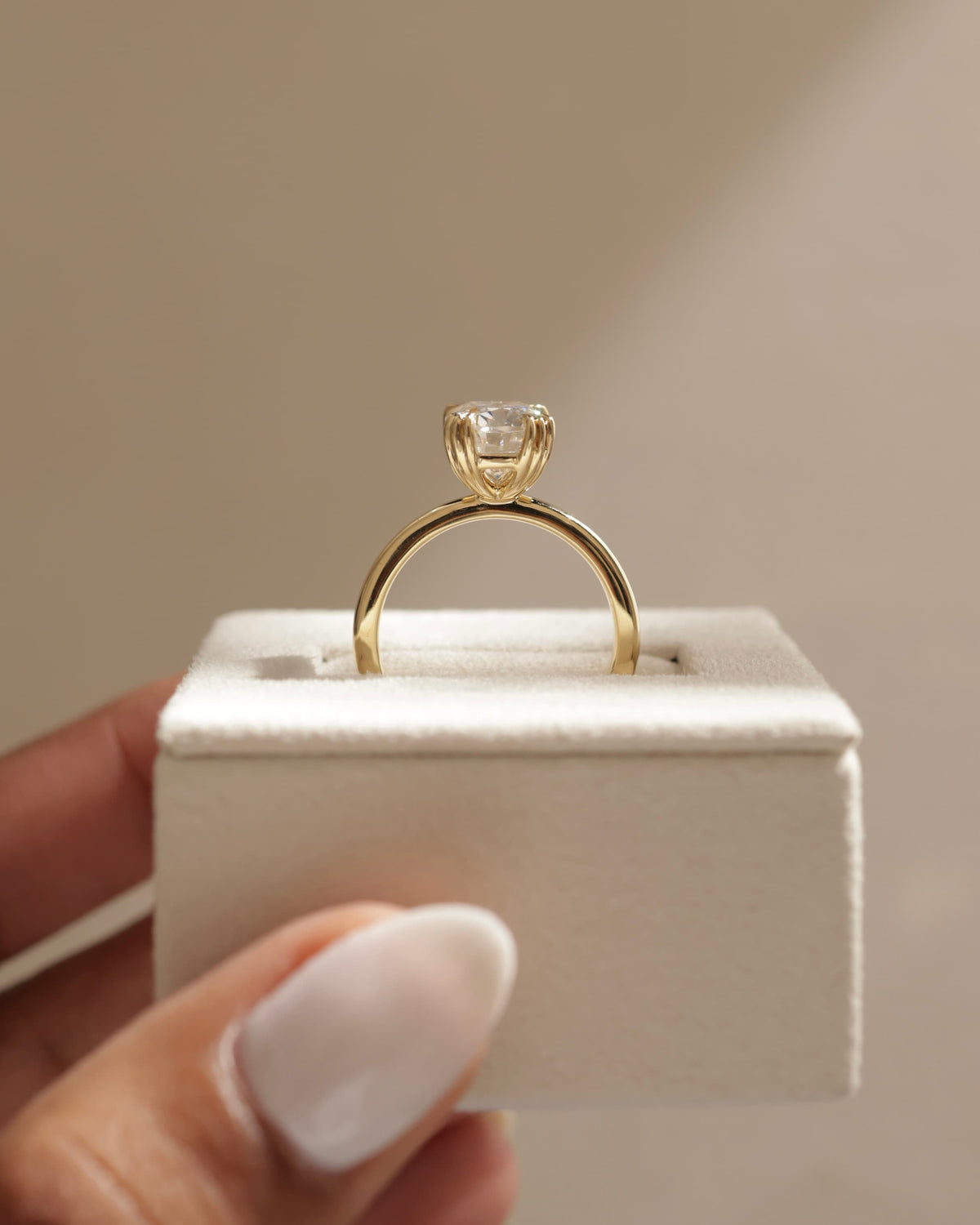 Helena - Elongated Cushion Triple Claw Solitaire Engagement Ring - Yellow Gold