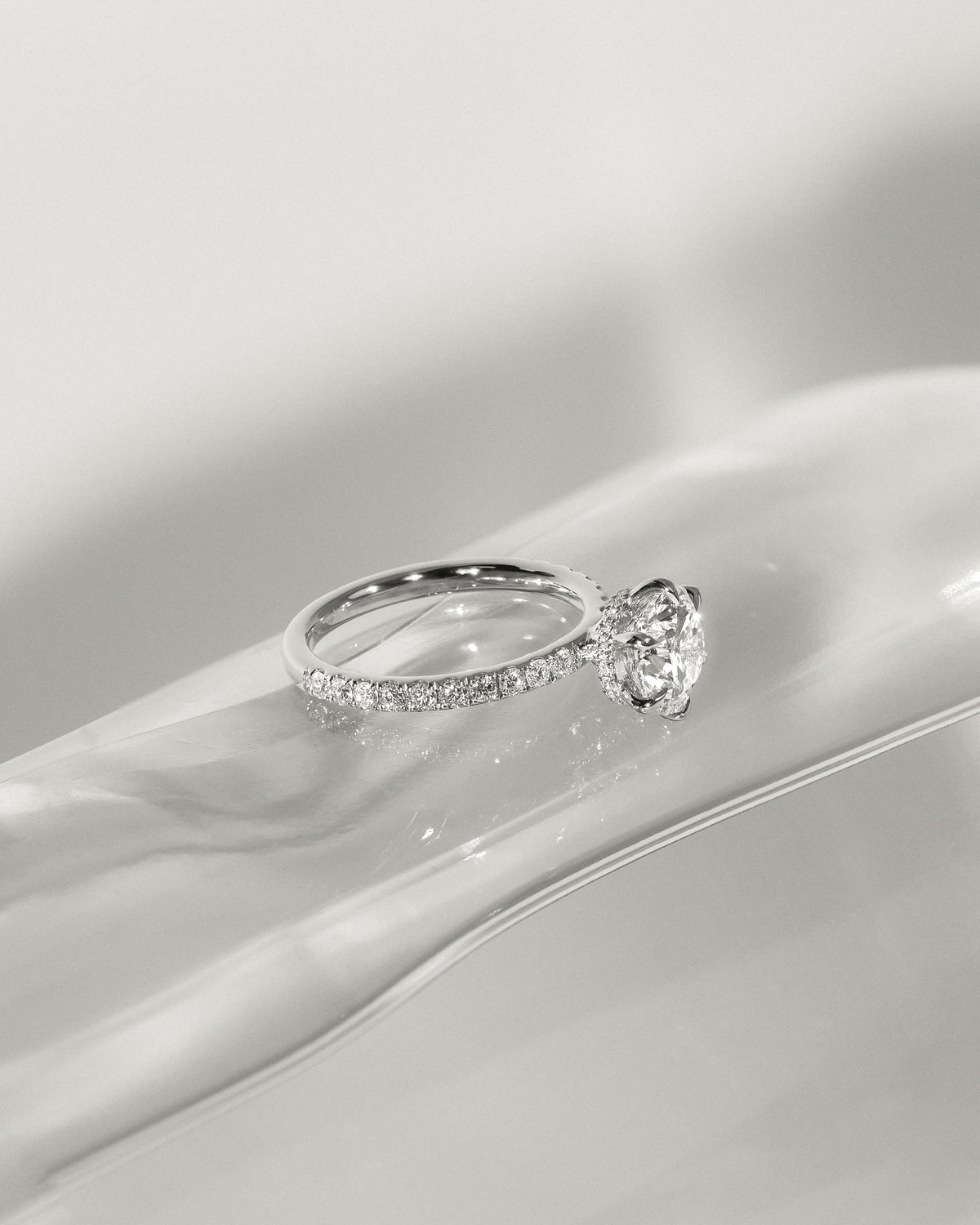 Amanda - Round Claw Solitaire with Wrap Around Hidden Halo and Pave Band Engagement Ring - Yellow Gold - yellow gold - Lara Jewels