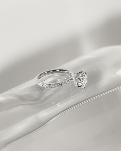 Amanda - Round Claw Solitaire with Wrap Around Hidden Halo and Pave Band Engagement Ring - Yellow Gold - yellow gold - Lara Jewels