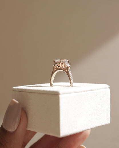 Arabella - Oval Claw Trilogy with Pear Side Stones and Pave Band Engagement Ring - Rose Gold - rose gold - Lara Jewels