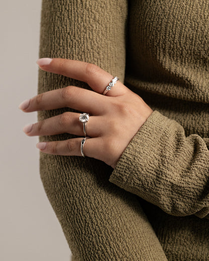 Bonnie - Round Claw Solitaire with Hidden Halo and Cathedral High Setting Engagement Ring - Platinum