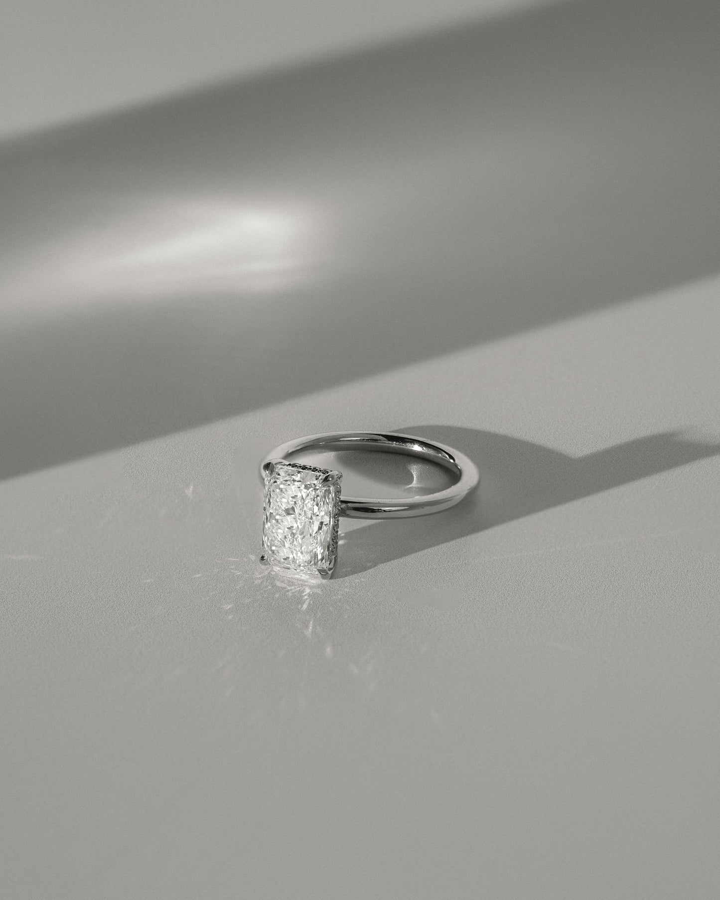Carly - Radiant Claw Solitaire with Hidden Halo Engagement Ring - Rose Two-Tone