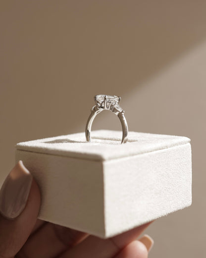 Raleigh - Emerald Claw Solitaire with Pear Accents and Round Shoulder Stones Engagement Ring - Rose Two-Tone