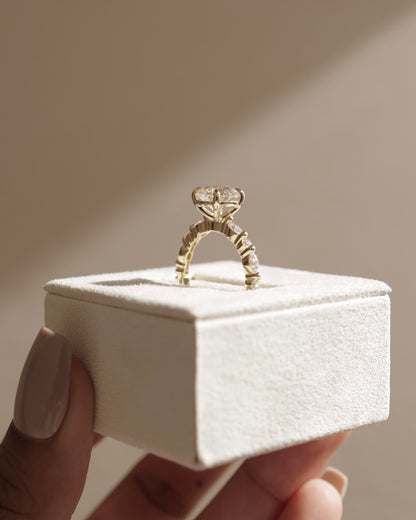 Zade - Round Claw Solitaire with Marquise and Round Accent Stones Engagement Ring - Rose Gold