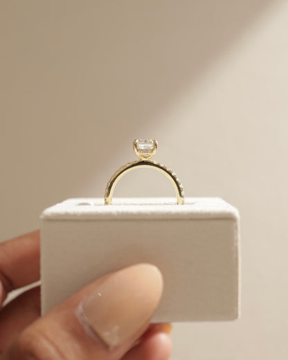 Gwyneth - Emerald Claw Solitaire with Hidden Halo and Pave Band Engagement Ring - Yellow Gold