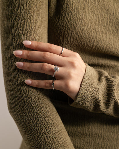 Alexandria - Round Claw Solitaire with Pave Band Engagement Ring - Platinum - platinum - Lara Jewels