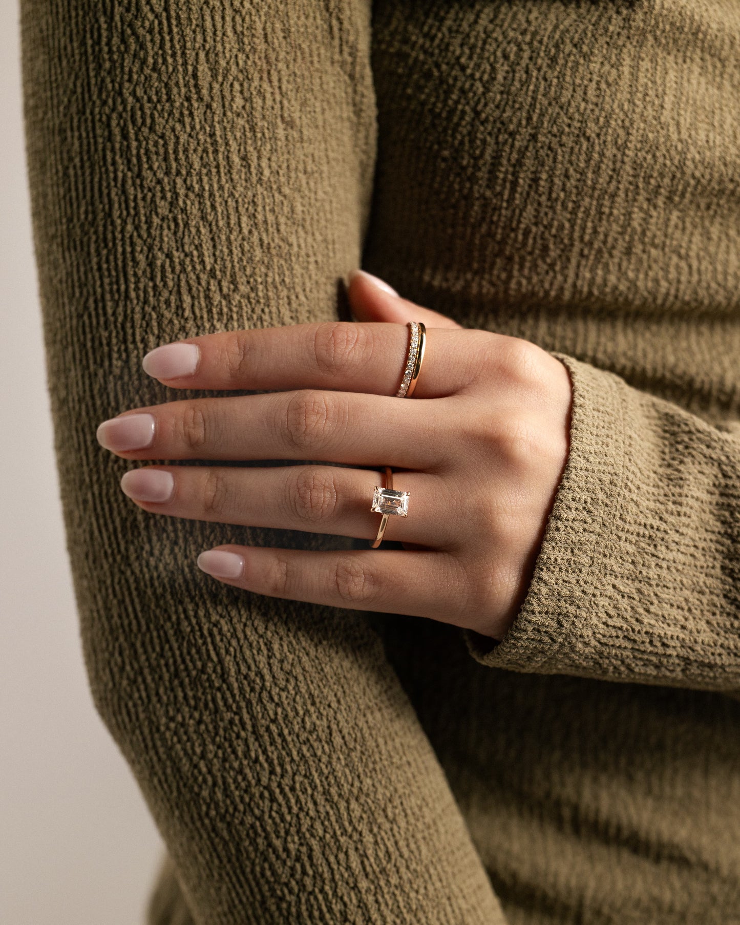 Jane - Emerald Claw Solitaire with Hidden Halo and Cathedral High Setting Engagement Ring - Yellow Gold