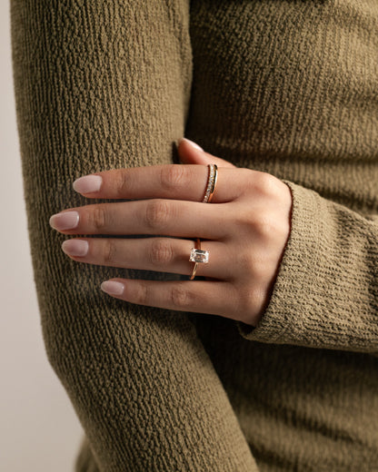 Jane - Emerald Claw Solitaire with Hidden Halo and Cathedral High Setting Engagement Ring - Yellow Gold