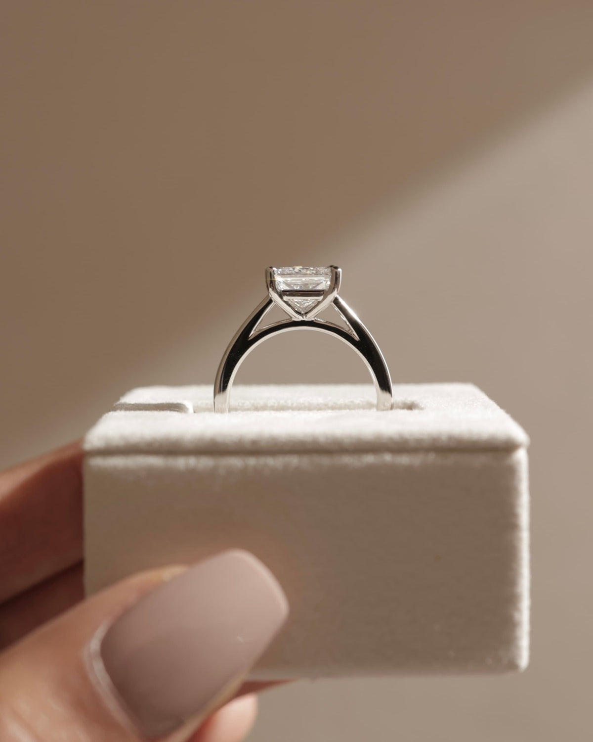 Lilith - Princess Claw Solitaire with Flat Band and Cathedral High Setting Engagement Ring - Rose Gold