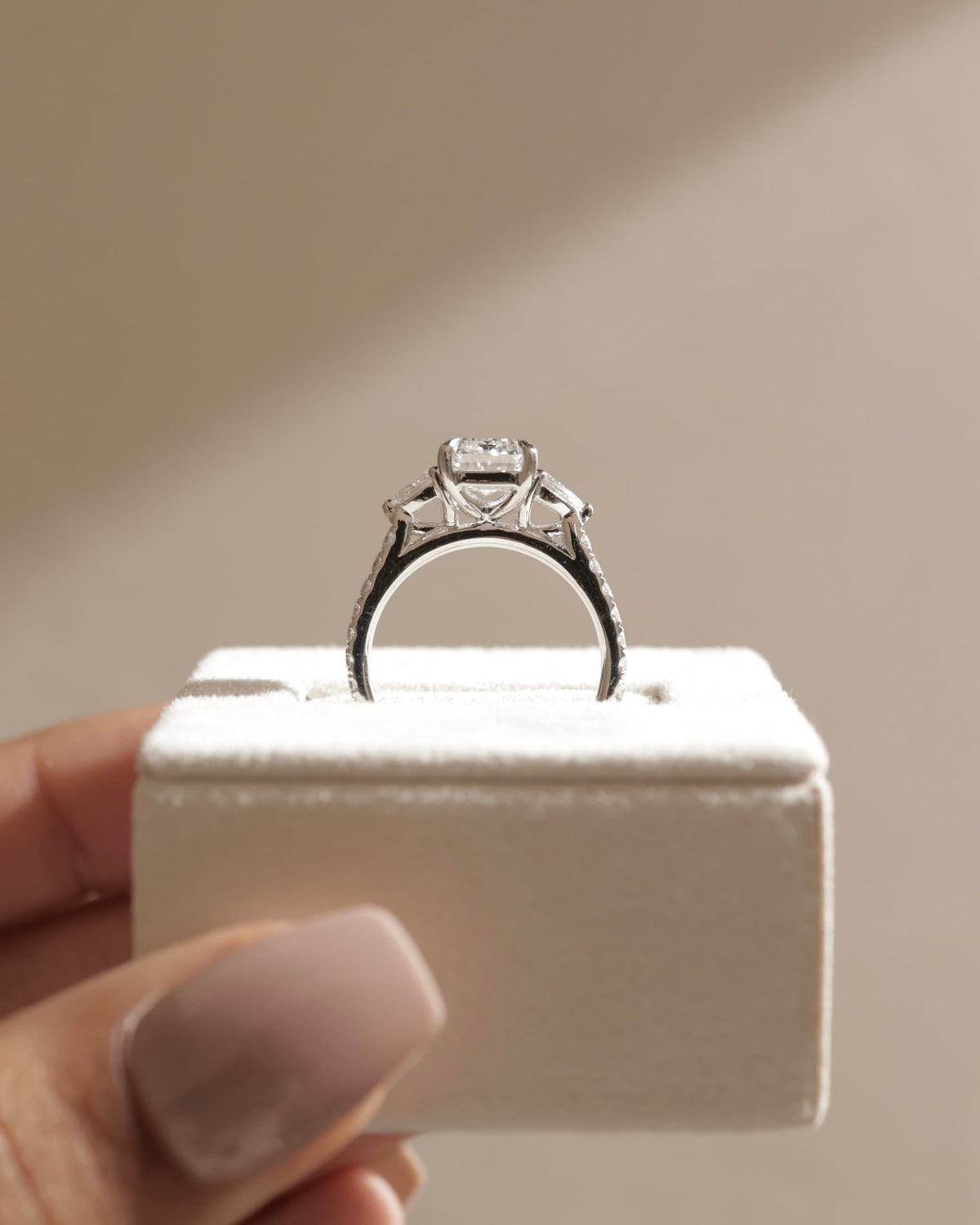 Autumn - Emerald Claw Trilogy with Pear Side Stones and Pave Band Engagement Ring - Yellow Gold
