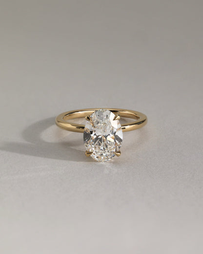 Cecilia - Oval Claw Solitaire with Wrap Around Hidden Halo Engagement Ring - Yellow Two-Tone