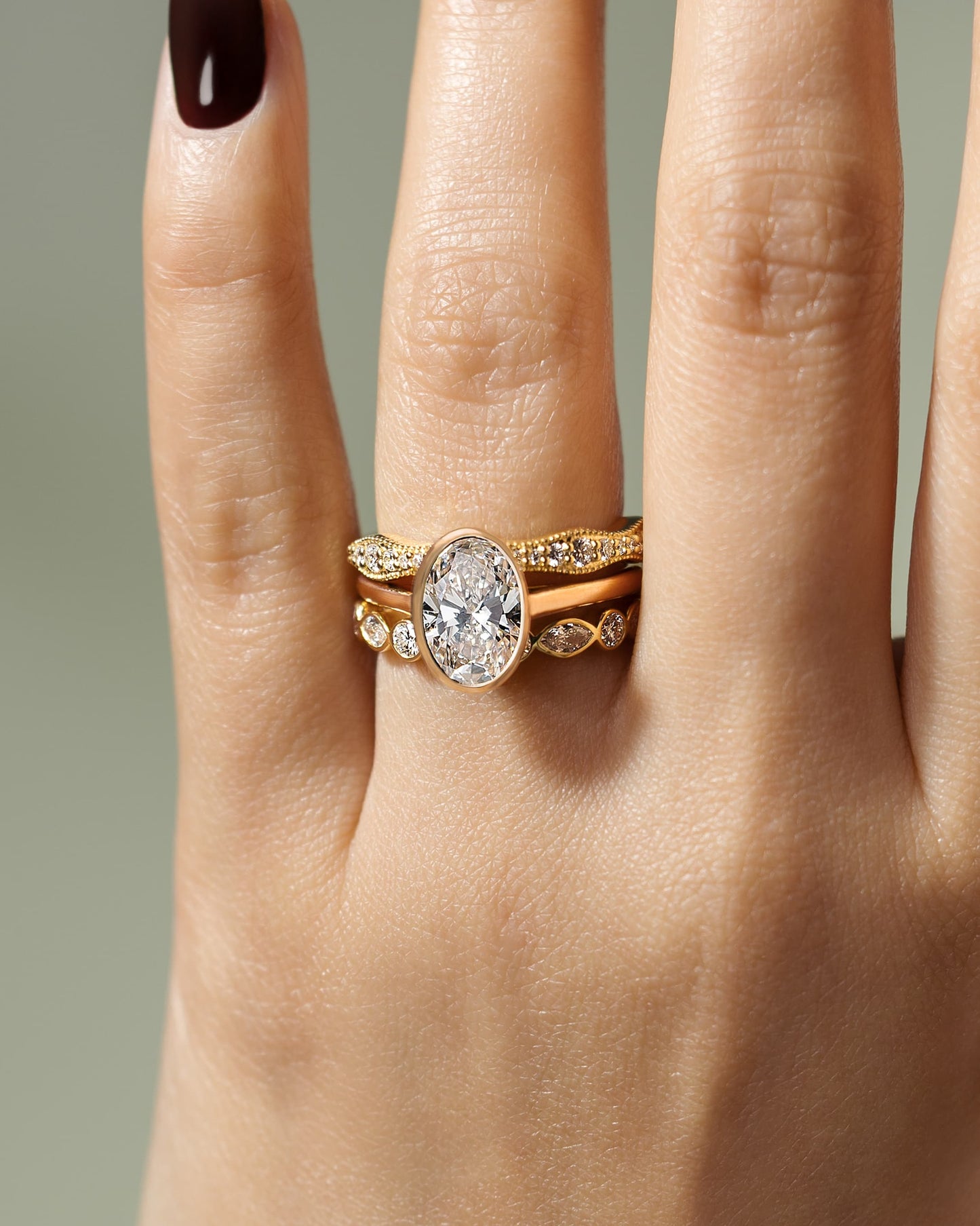 Daphne - Oval Bezel Solitaire with Cathedral High Setting Engagement Ring - Yellow Gold