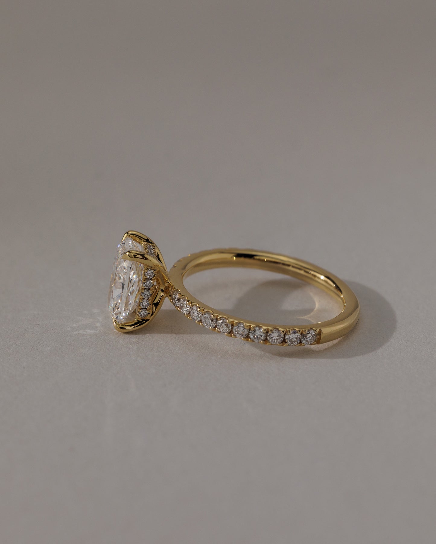 Camilla - Elongated Cushion Claw Solitaire with Hidden Halo and Pave Band Engagement Ring - Rose Two-Tone - Lifestyle