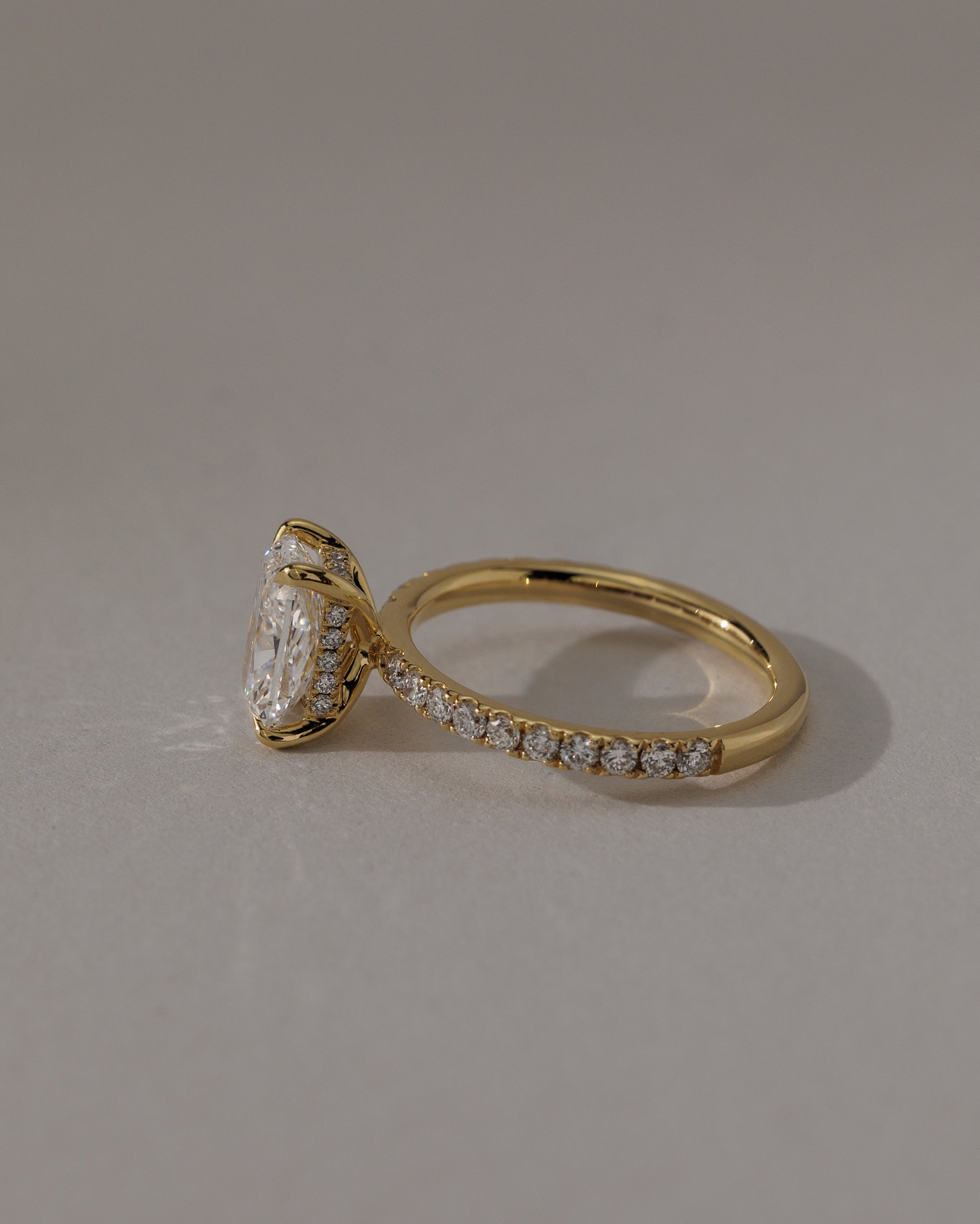 Camilla - Elongated Cushion Claw Solitaire with Hidden Halo and Pave Band Engagement Ring - Rose Two-Tone - Lifestyle