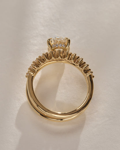 Athena - Oval Claw Solitaire with Double Plain-and-Round-Accent Stones Band Engagement Ring - Platinum