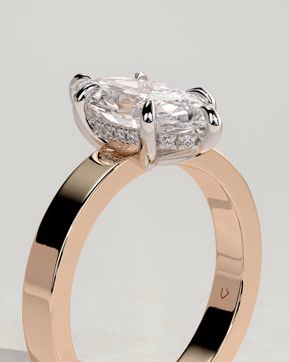 Aisha - Marquise Claw Solitaire with Flat Cigar Band and Hidden Halo Engagement Ring - Rose Two-Tone - rose two-tone - Lara Jewels