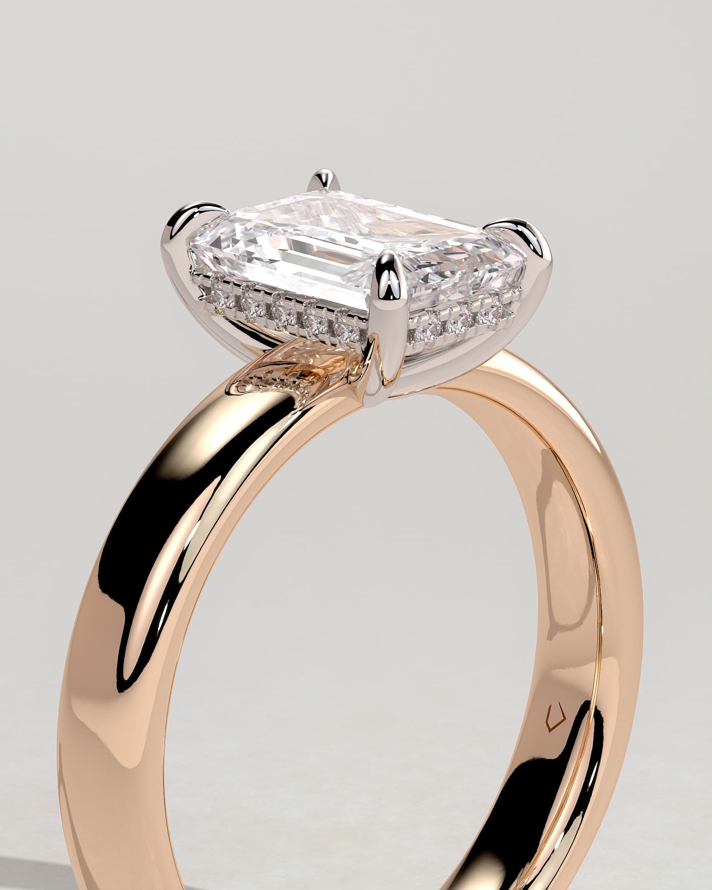 Kate - Emerald Claw Solitaire with Cigar Band and Hidden Halo Engagement Ring - Rose Two-Tone
