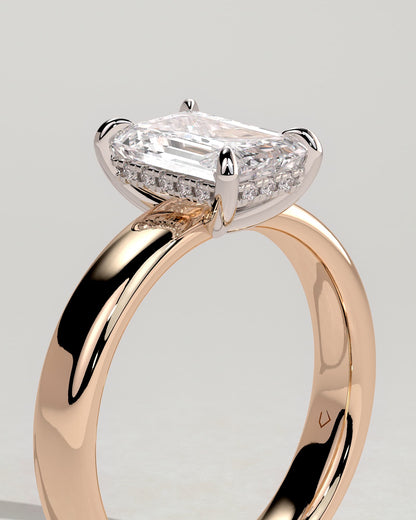 Kate - Emerald Claw Solitaire with Cigar Band and Hidden Halo Engagement Ring - Rose Two-Tone